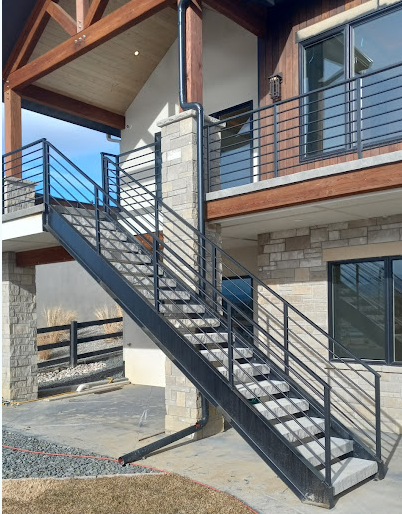Custom steel staircase with horizontal railing